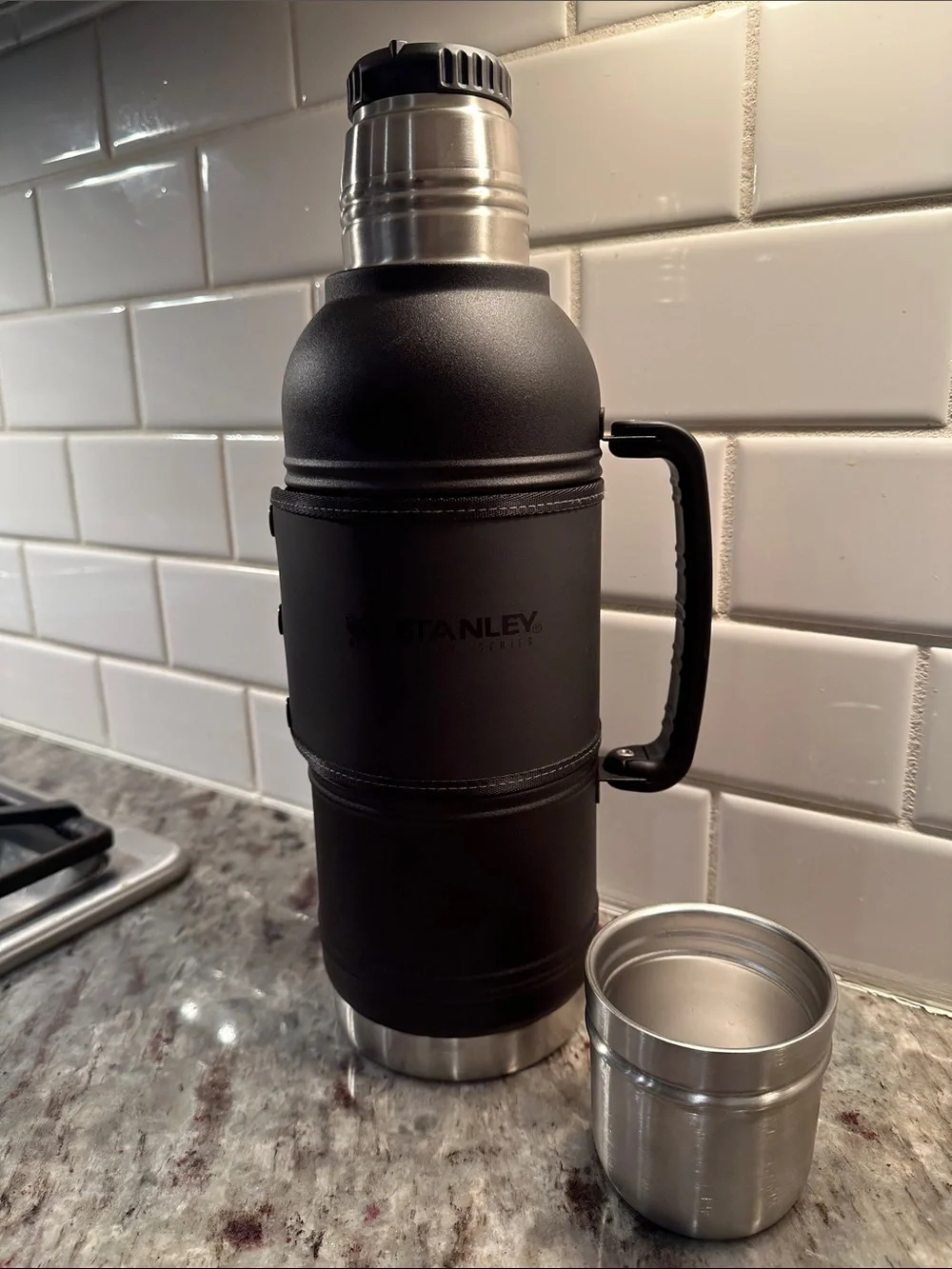 Stanley Black and Silver Insulated Travel Thermos with Handle - Picture 2 of 4